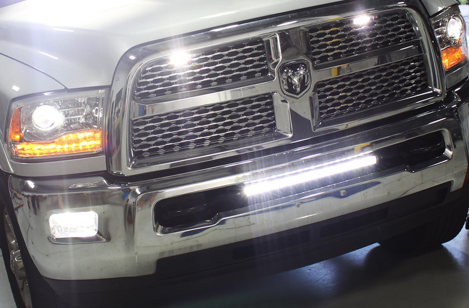 100W 20-Inch LED Light Bar with Bumper Mounting Bracket & Wiring Harness - Compatible with 2003-2018 Dodge RAM 2500 3500 Pickup Trucks - Perfect for Off-Roading, Night Driving, and Work Site Lighting