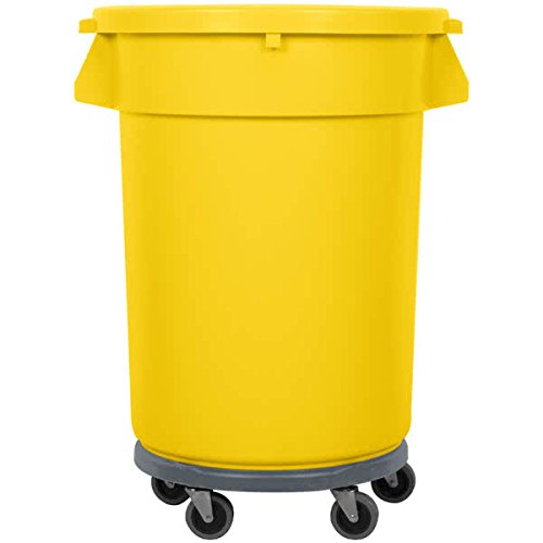 TableTop King 32 Gallon Yellow Trash Can with Lid & Dolly Kit - Heavy Duty Rolling Garbage Bin for Home, Office, Restaurant & Commercial Use