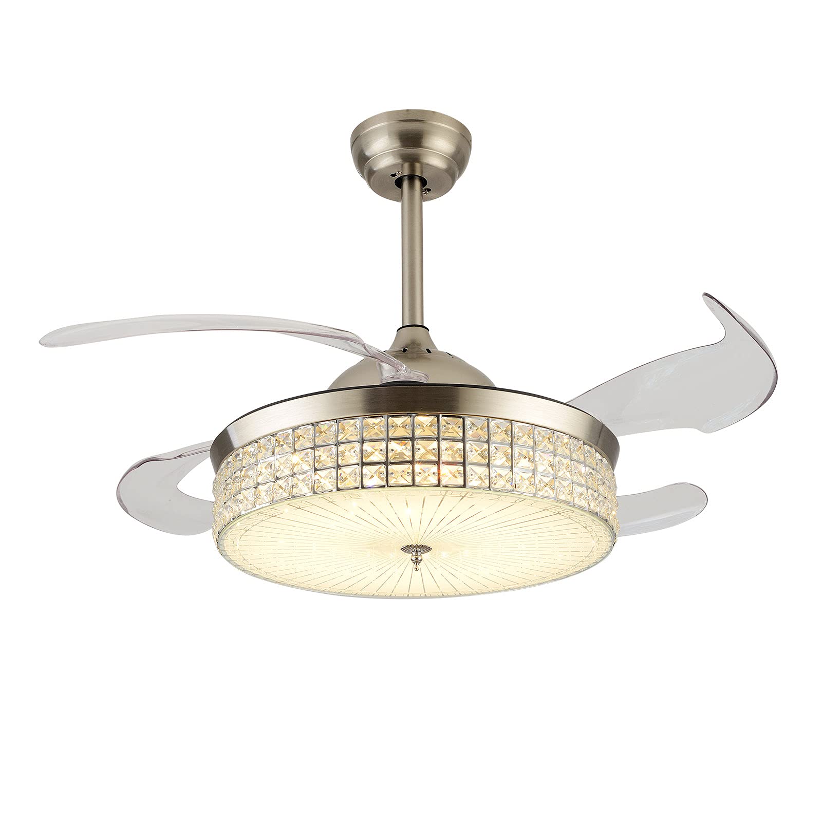 Modern Ceiling Fan with Light - Compact Crystal Lampshade, Adjustable Chandelier Fan for Bedroom, Kitchen & Office - Perfect for Home Cooling and Stylish Lighting Decor
