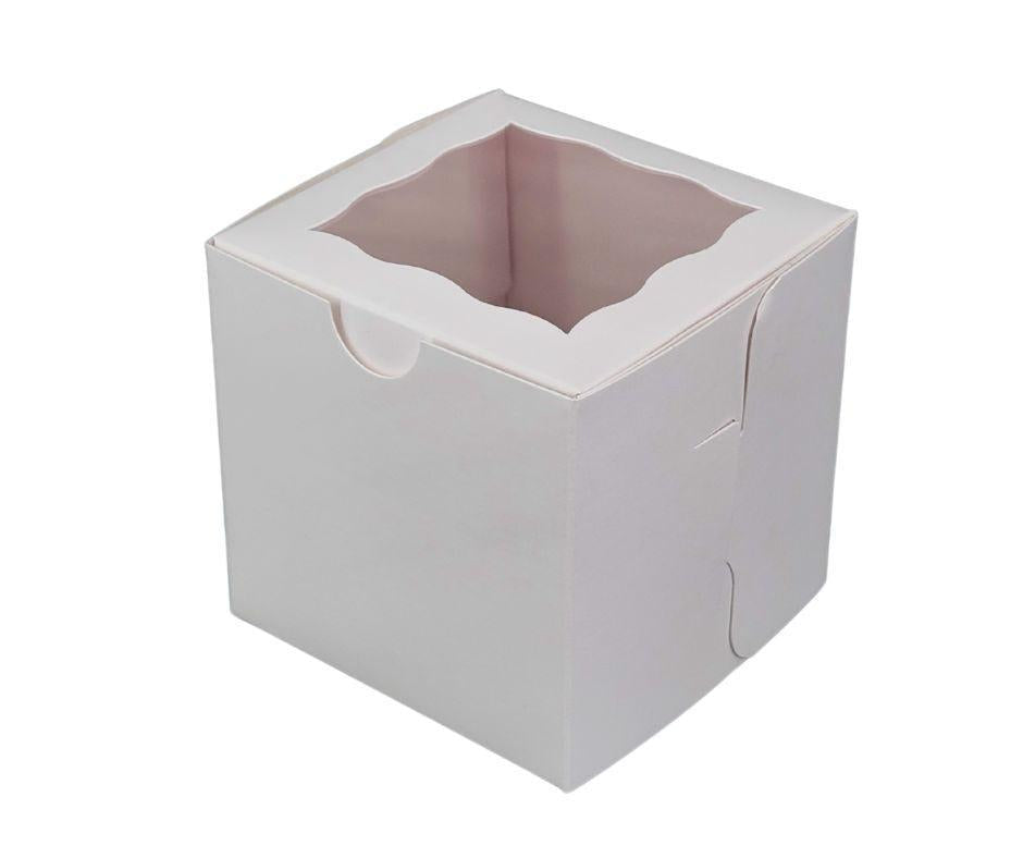 EB 5279A White 4x4x4 Single Cupcake Box with Clear Window - Perfect for Bakery Treats, Party Favors & Gift Packaging