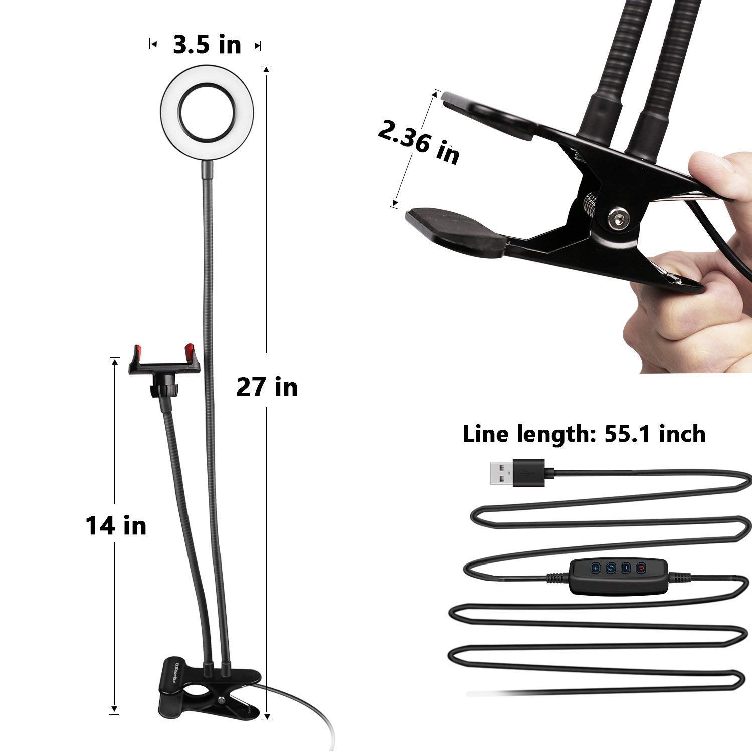 UBeesize Clip-On Selfie Ring Light with Stand for Live Stream & Makeup - Perfect for Vlogging & Beauty Videos