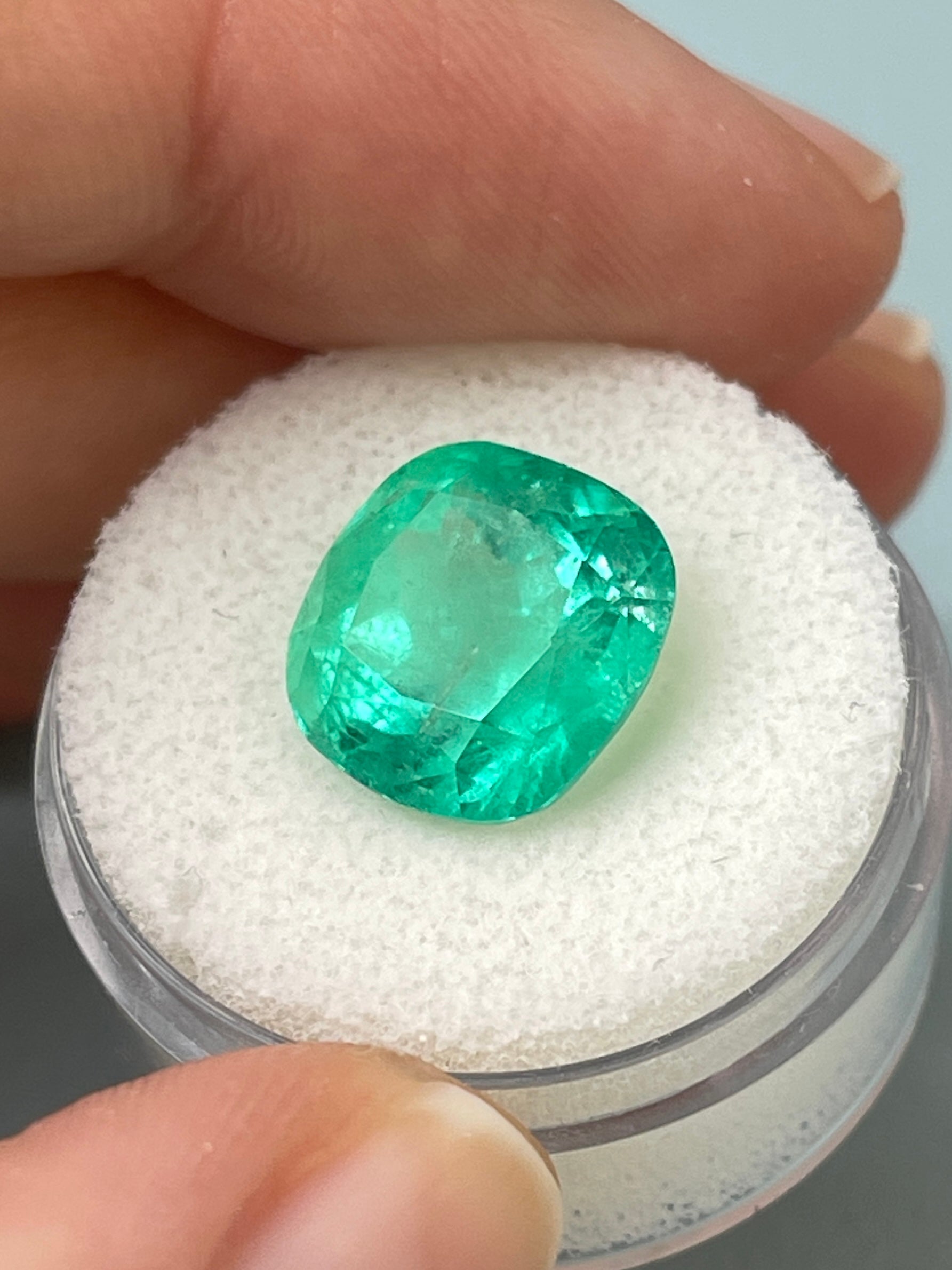 7.28 Carat 12x11.5mm Medium Bluish Green Natural Loose Colombian Emerald Gemstone - Cushion Cut for Jewelry Making, Engagement Rings & Collector's Pieces