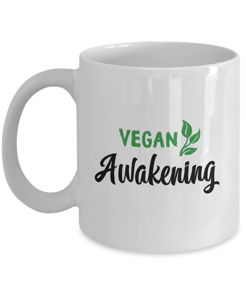 Vegan Awakening Ceramic Mug - Funny Vegan Protein Coffee Cup - Best Vegan Gift for Her & Him - Perfect for Coffee, Tea & Protein Shakes - Ideal for Home, Office & Gym Use