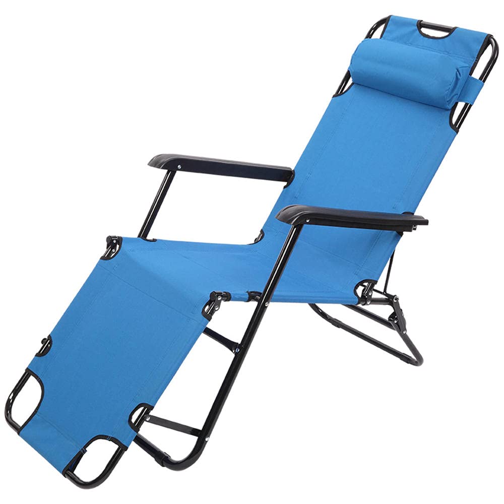 Portable Folding Reclining Lounge Chair with Pillow - Adjustable Beach, Camping, Patio & Lawn Chair for Outdoor Relaxation by Pool, Sunbathing or Backyard (Blue)