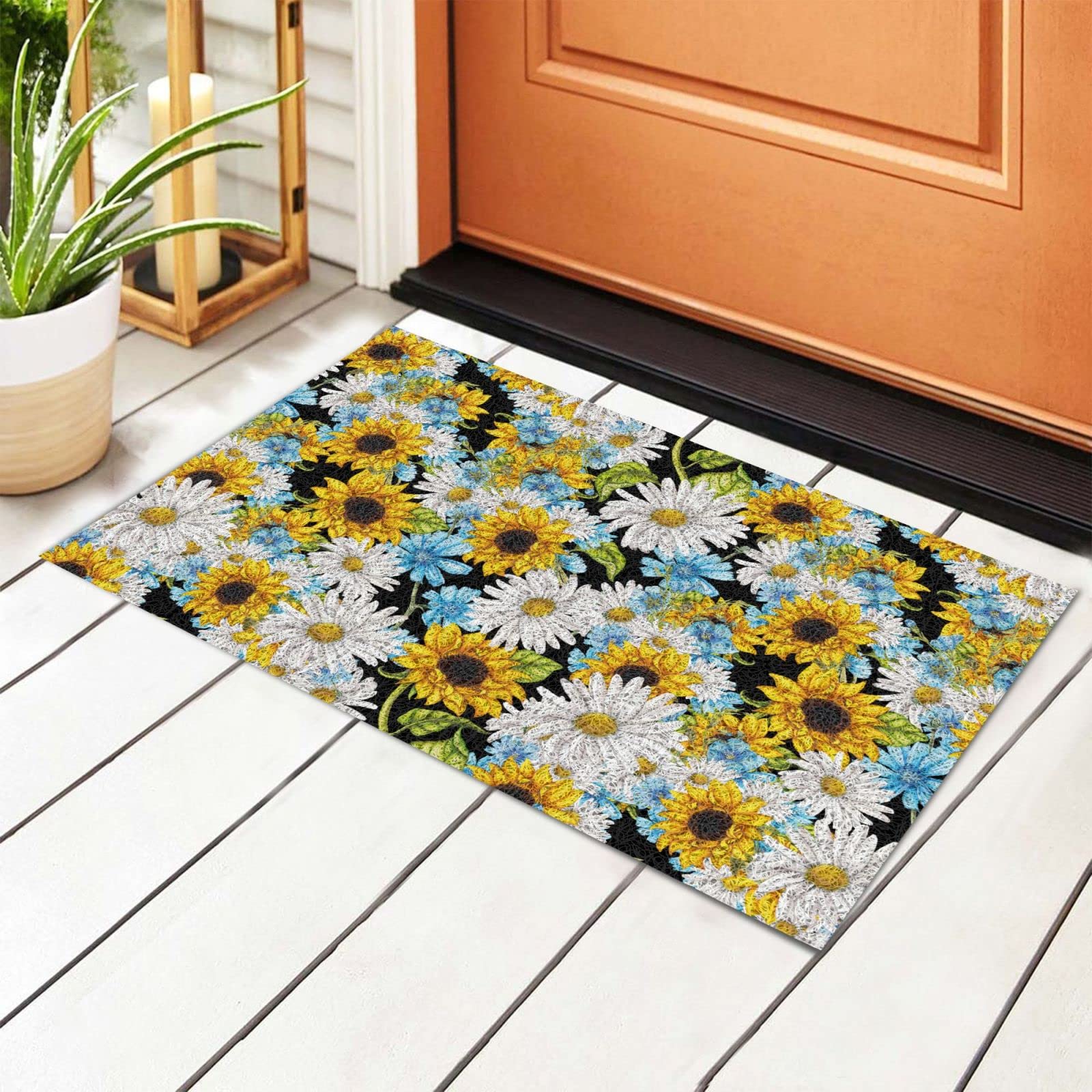 BoeHiop Floral Welcome Mat - Non-Slip Absorbent Rug for Indoor/Outdoor Decor