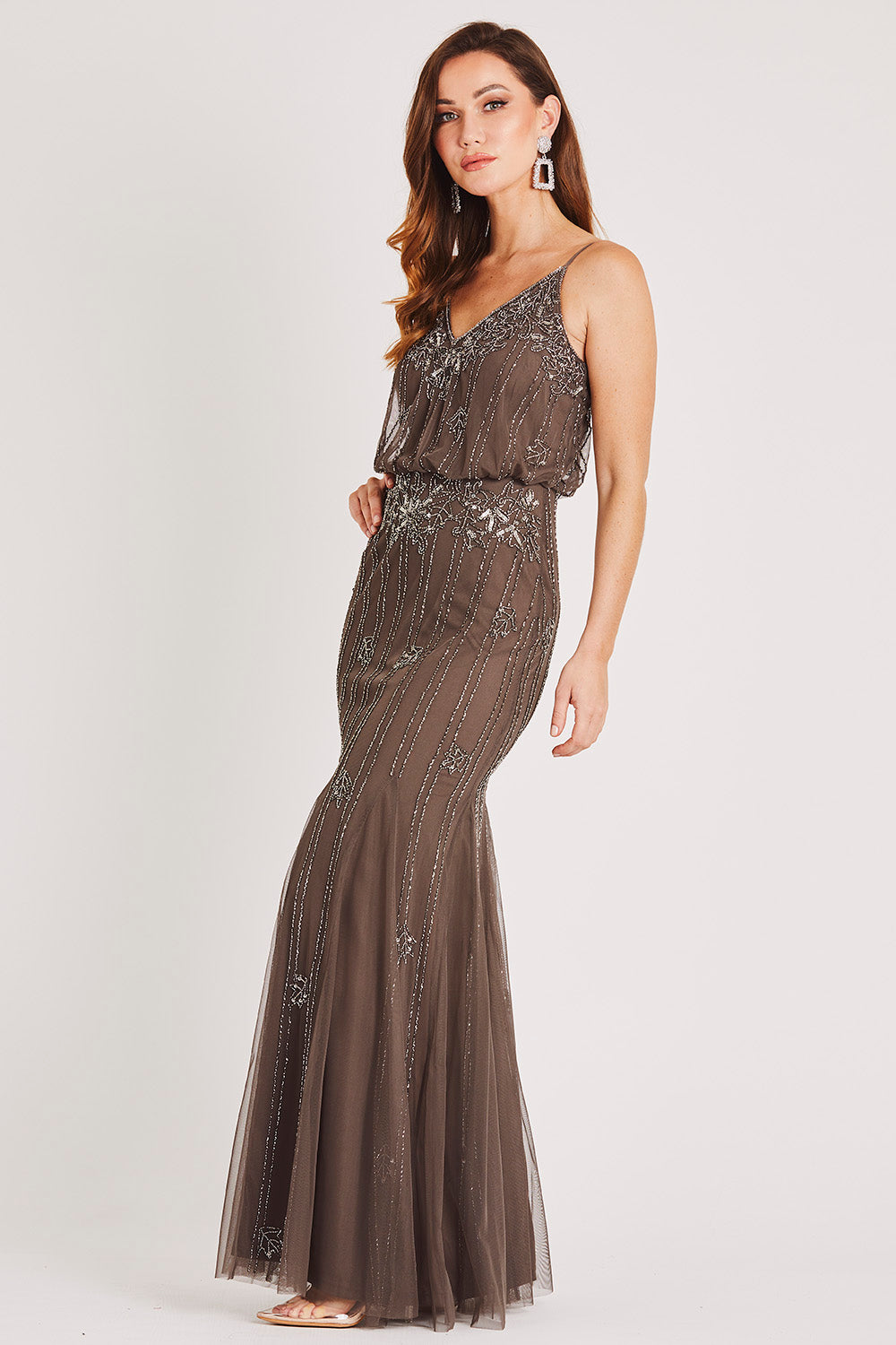 Keeva Stone Grey Bridesmaid Maxi Dress - Elegant Long Formal Gown for Weddings, Prom & Special Occasions