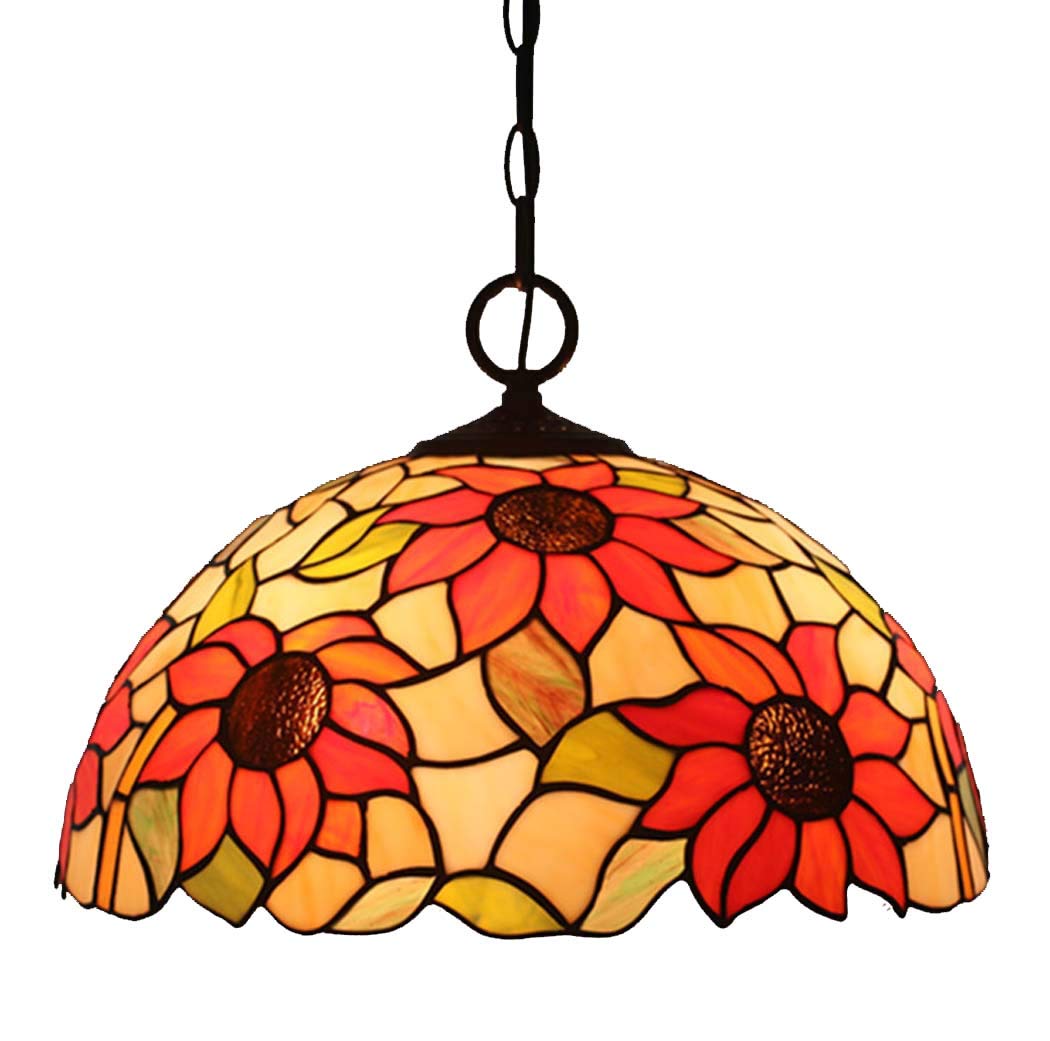 Vintage Tiffany Style Sunflower Ceiling Pendant Light - 16 Inch Farmhouse Hanging Lamp for Dining Room, Kitchen Island, Bar & Porch - E27 Socket 110-240V - Perfect for Rustic Home Decor & Cozy Dining Ambiance