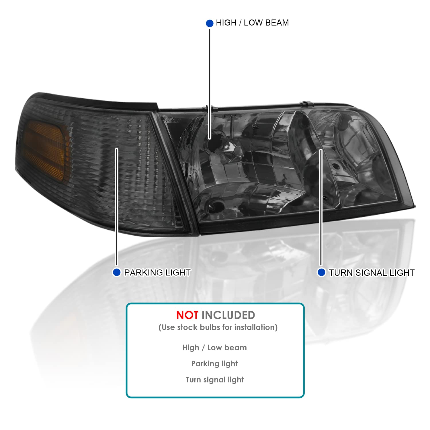 Spec-D Tuning Smoke Lens Headlights & Corner Lights - Compatible with 1998-2011 Ford Crown Victoria (Pair) - Black Headlight Assembly for Enhanced Night Visibility & Aggressive Styling - Perfect for Car Enthusiasts & Street Racing Upgrades