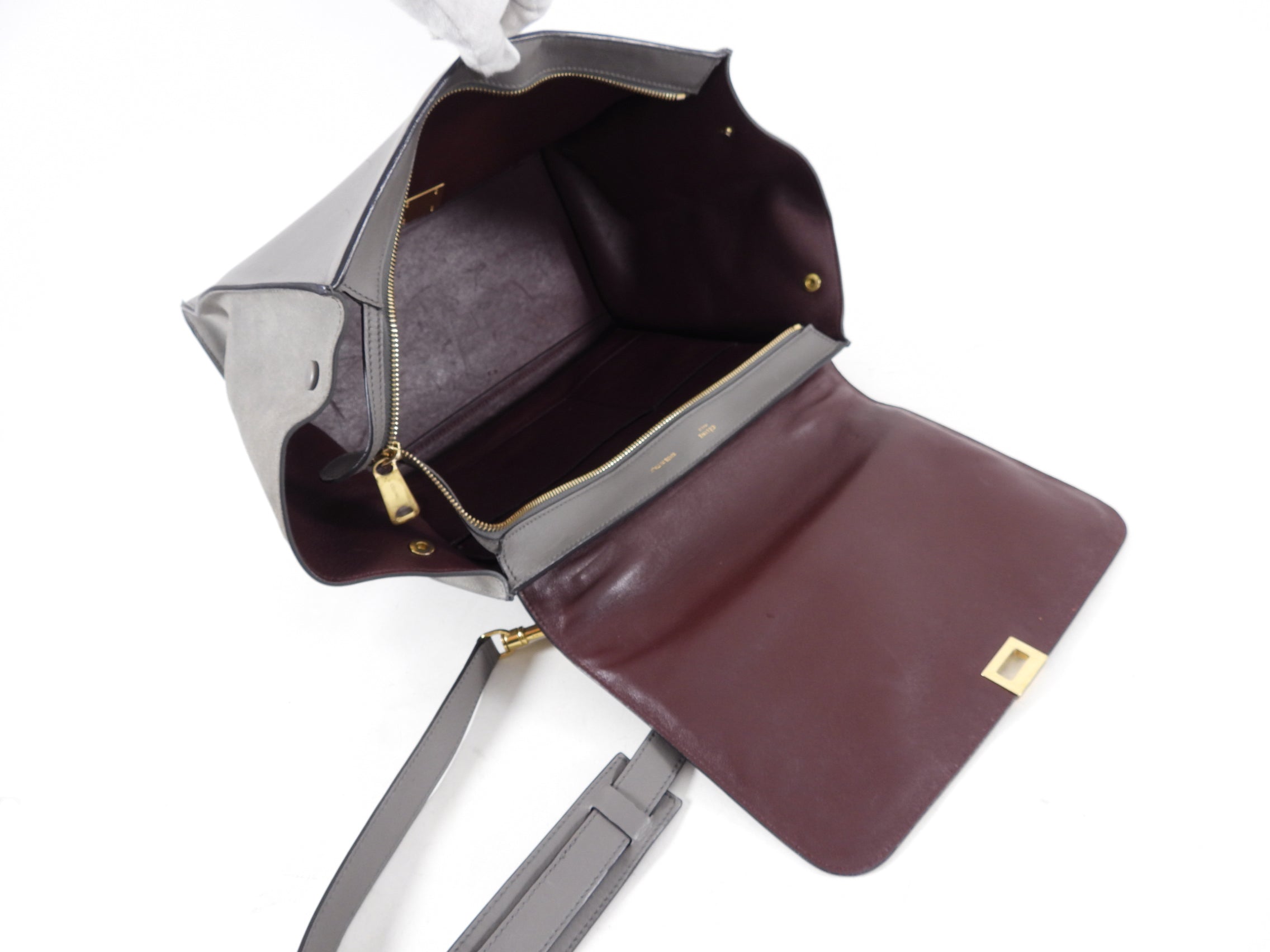 Celine Trapeze Medium Shoulder Bag in Taupe - Genuine Leather & Suede Crossbody Purse for Women | Perfect for Work, Travel & Everyday Use
