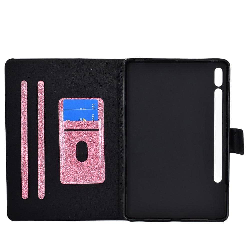 Magnetic Auto Wake Sleep Smart Cover for Samsung Galaxy Tab S7 T870 T875 with Glitter Design & Card Slot - Perfect for Work, Study, and Entertainment