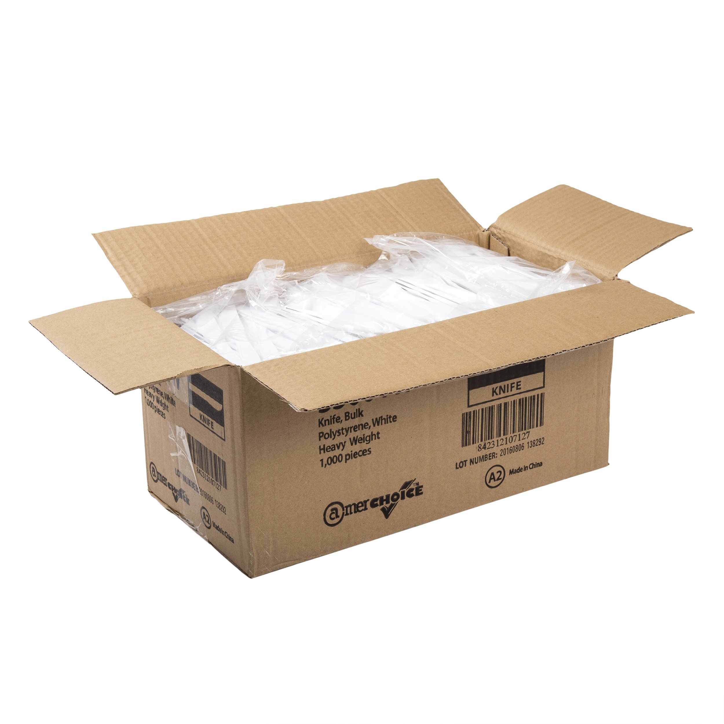AmerCare Heavy Weight White Polystyrene Knives - 1000 Pack | Disposable Cutlery for Parties, Picnics & Catering | Durable & Eco-Friendly Plastic Knives