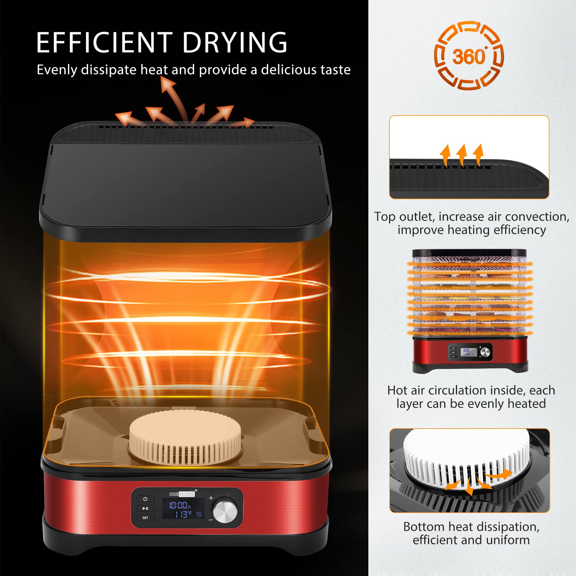 VIVOHOME 400W Electric Food Dehydrator with 8 Trays & Ice Shaver - 143lbs/hr Capacity for Jerky, Fruits & Snow Cones - Perfect for Home Kitchen & Camping