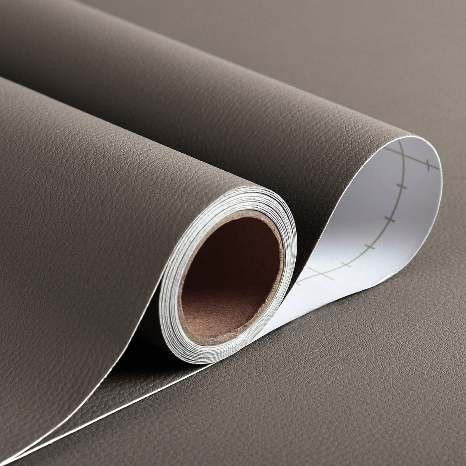Taupe Brown Faux Leather Peel and Stick Wallpaper - Self Adhesive Removable Wall Covering, Textured Solid Color Prepasted Modern Wallpaper (12
