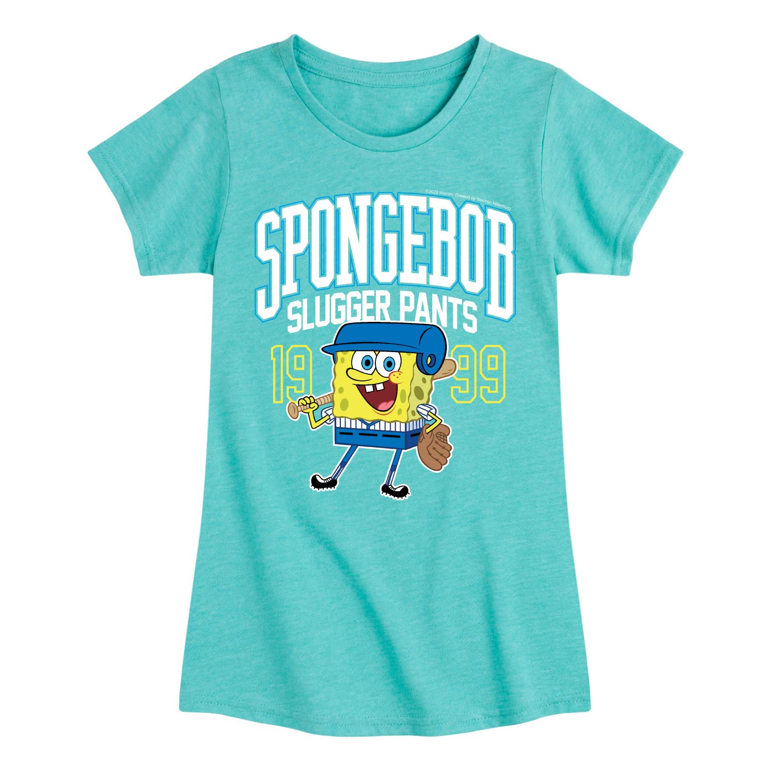Spongebob Squarepants Graphic T-Shirt for Toddler & Youth Girls | Short Sleeve Hybrid Apparel | Size Small Turquoise | Perfect for Playdates, Birthday Parties & Cartoon-Themed Outfits