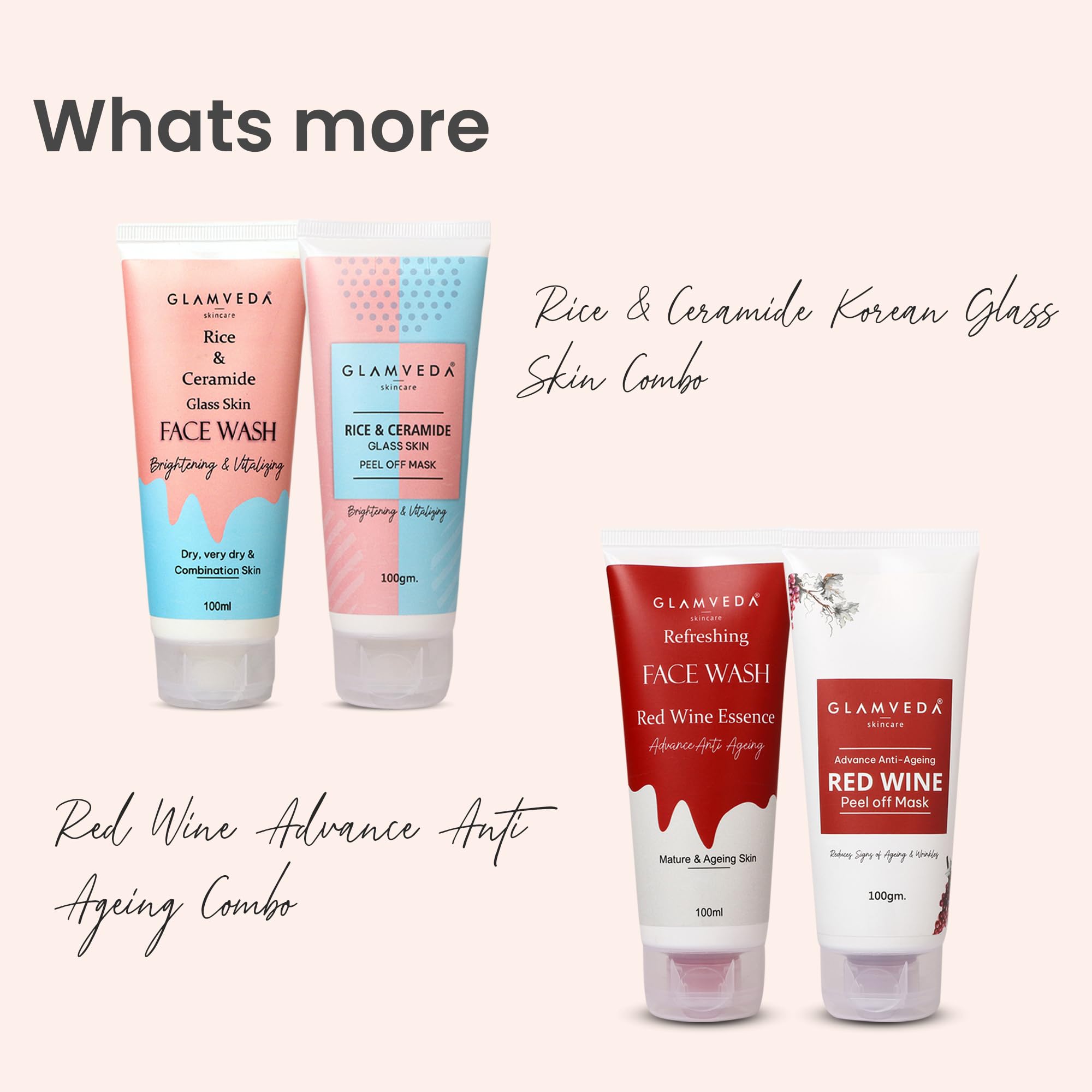 Glamveda Watermelon & Collagen Anti-Aging Face Wash & Peel Off Mask Combo - Reduces Wrinkles, Firms Skin, Brightens Complexion - Perfect for Daily Skincare Routine & Spa Night Self-Care