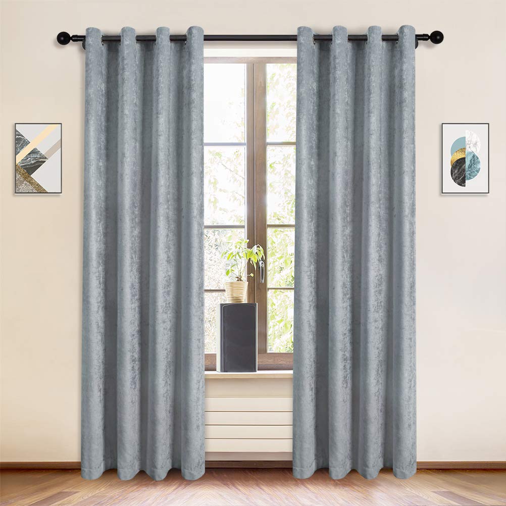 ELKCA Silver Grey Chenille Curtains - Blackout Thermal Insulated Grommet Top Window Drapes for Bedroom & Living Room (52