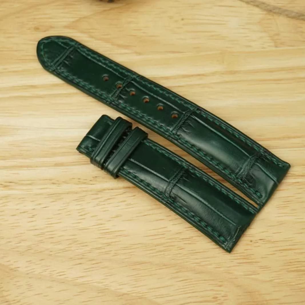 Premium Alligator Leather Watch Band - Dark Green, 24mm, Steel Clasp for Luxury Watches