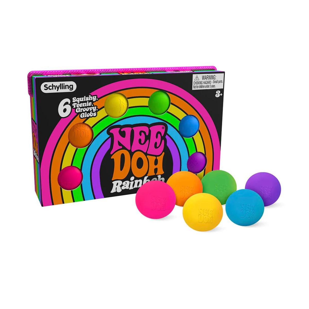 NeeDoh Teenie Rainbow Stress Balls - Set of 6 Colorful Sensory Fidget Toys for Kids & Adults - Perfect for Anxiety Relief, Classroom Focus & Office Stress Management