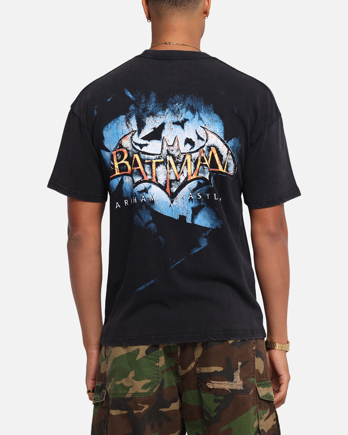 73 Studio X DC Batman Arkham Asylum Vintage Graphic T-Shirt - Black Acid Wash Style for Comic Fans & Gotham Lovers - Perfect for Cosplay, Comic Con & Batman Themed Parties