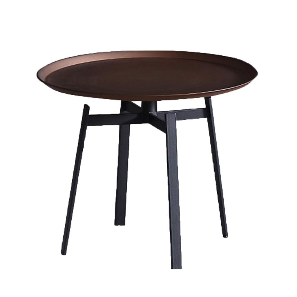 Round Side Table for Small Spaces - 60cm Black Metal Bedside Table, Coffee Table for Living Room & Apartment (Brown) - Perfect for Compact Homes, Dorms & Office Spaces