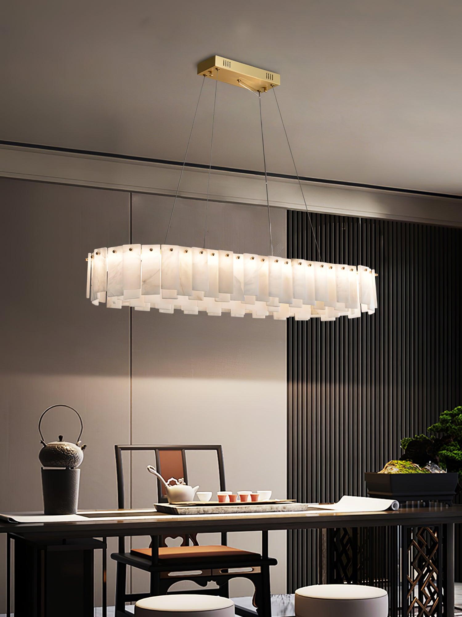 Celestial Alabaster Round Chandelier - Modern Crystal Ceiling Light Fixture for Dining Room, Bedroom & Living Room | Elegant Home Decor Lighting for Weddings & Interior Design