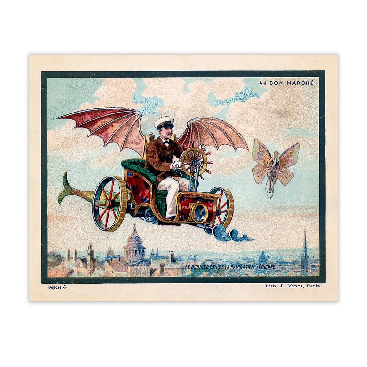Vintage Steampunk Flying Machine Wall Art - 8x10 Unframed Halloween Decor for Gothic Home & Witchy Spaces