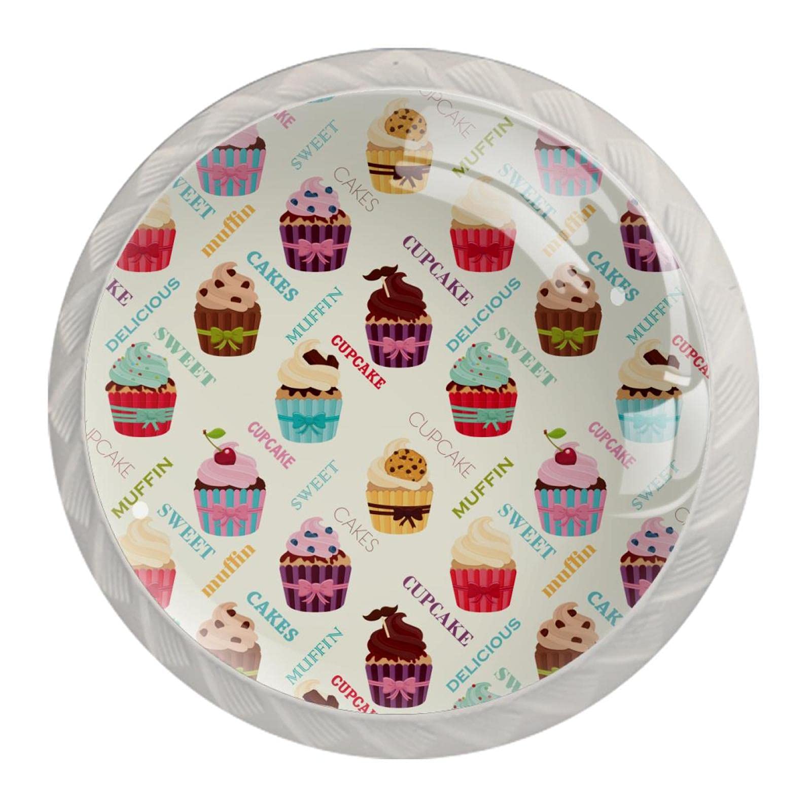 4 Pack Colorful Cupcake Kitchen Cabinet Knobs - Drawer Pulls & Dresser Handles with Screws - Perfect for Cabinets, Cupboards, and Furniture Upgrades