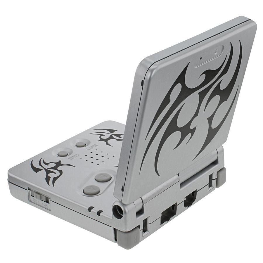 Game Boy Advance SP Tribal Edition - Platinum Tattoo Design Retro Gaming Console | Portable Handheld for Classic Nintendo Games | Perfect for Travel, Commuting & Nostalgic Gaming Sessions
