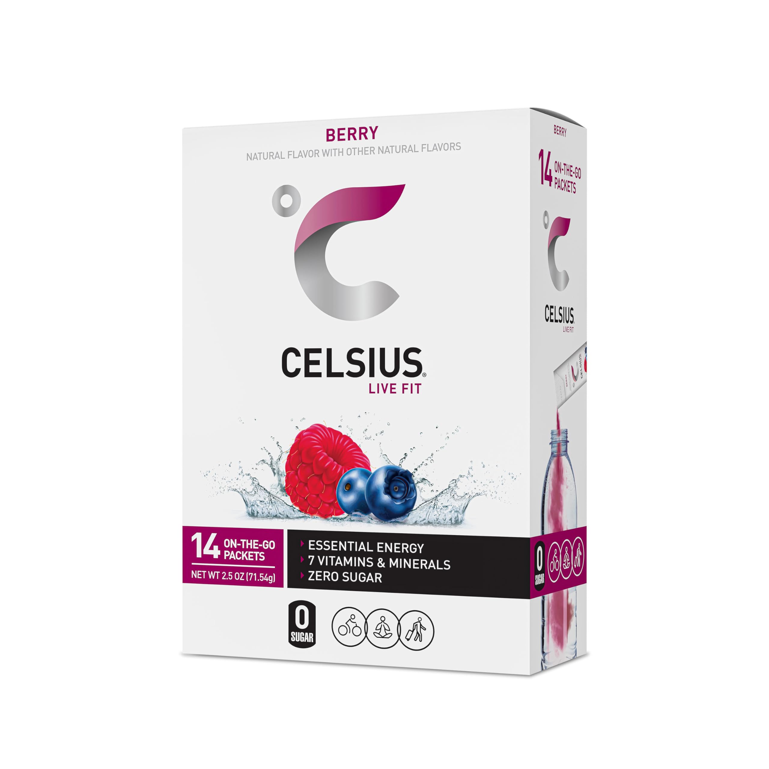 CELSIUS On-the-Go Powder Stick Packs - Zero Sugar Energy Drink Mix, Berry Flavor (14 Sticks, 2.5oz) | Perfect for Gym, Workout & Active Lifestyle | Pack of 14