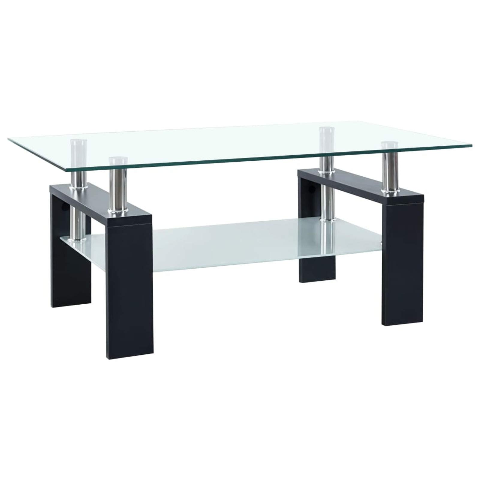 Tidyard 2-Tier Modern Coffee Table with Storage Shelf - Tempered Glass End Table for Sofa & Couch - Black Living Room Furniture 37.4