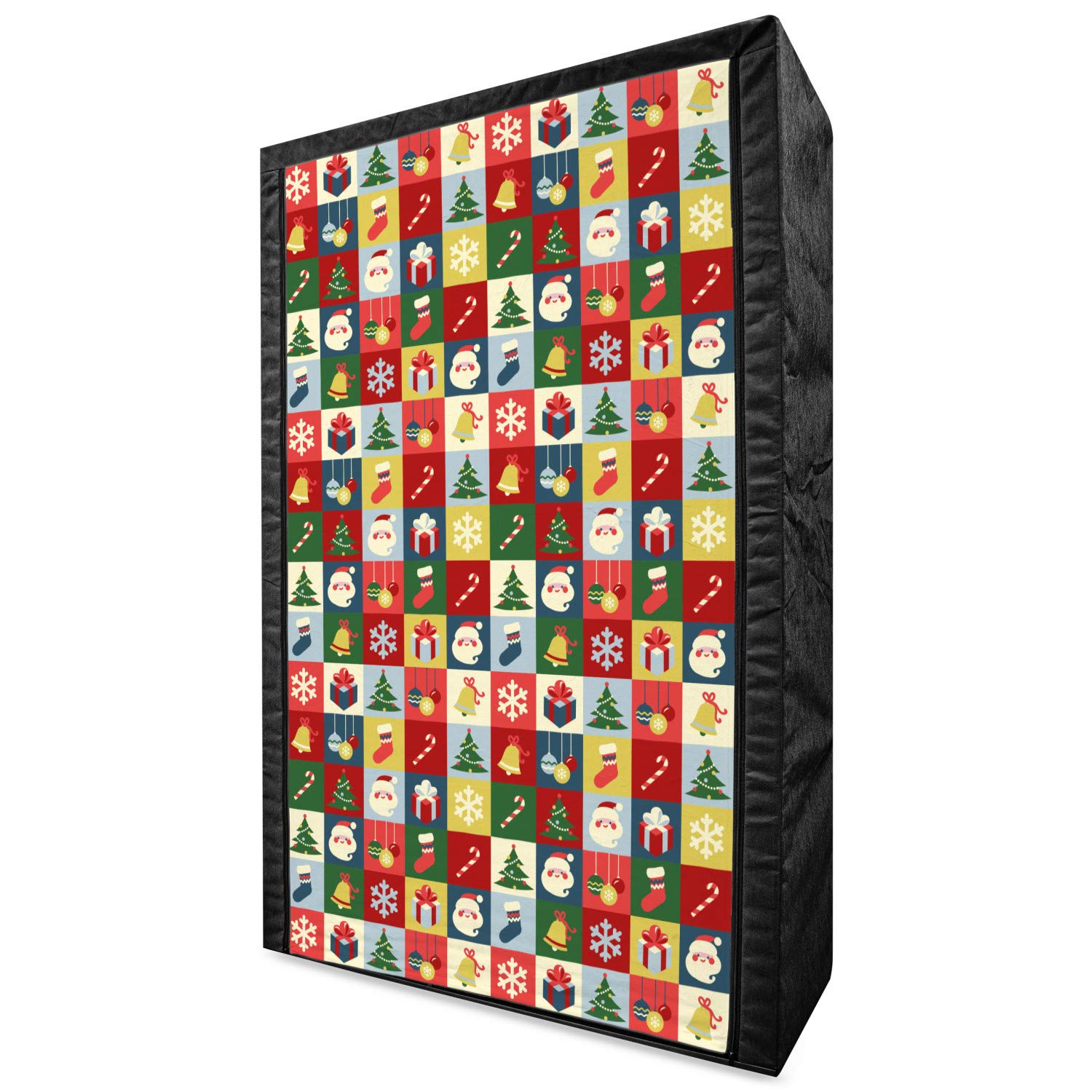 Ambesonne Christmas Portable Fabric Wardrobe - Santa Claus & Jingle Bells Holiday Storage Closet with Shelves, 42.5 Inch Multicolor Organizer for Seasonal Decorations, Gifts & Clothing | Perfect for Bedroom, Closet & Holiday Home Decor