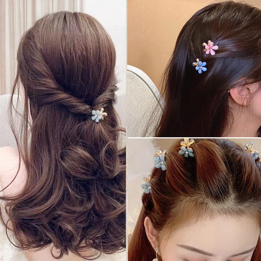 AHONEY 12Pcs Small Crystal Mini Flower Hair Clips & Barrettes for Fine Hair - 4 Elegant Colors | Perfect for Weddings, Parties & Everyday Hair Accessories
