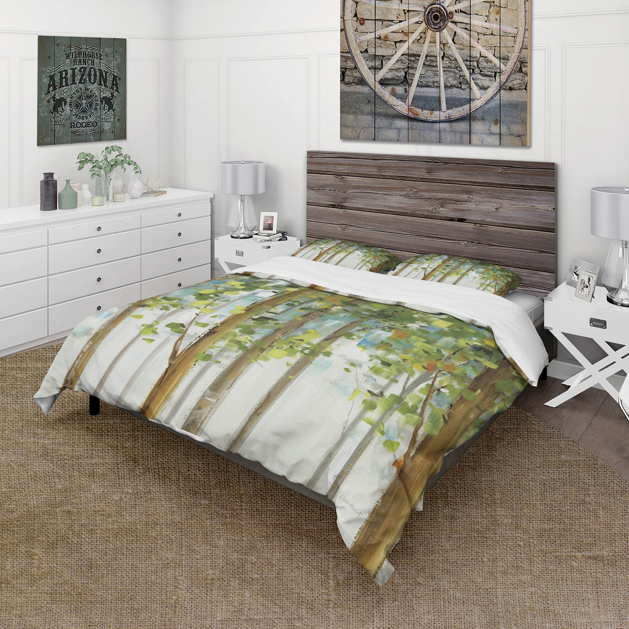 DesignQ Green Forest Traditional Duvet Cover Set King Size - 3 Piece Floral Bedding Set for All Seasons | Luxury Bedroom Decor, Guest Room Essentials, Cozy Home Textiles