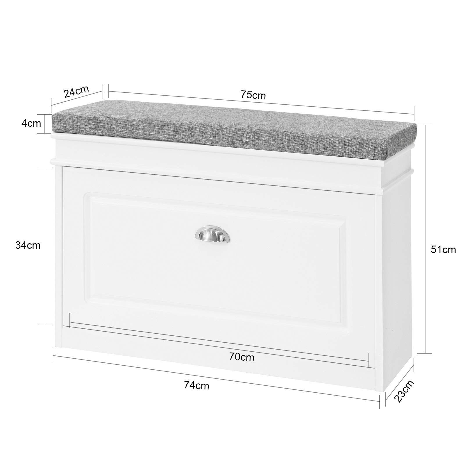 Haotian White Shoe Bench and Storage Cabinet with Cushion Seat - FSR82-L-W & FSR78-W Models - Perfect for Entryway, Mudroom, and Bedroom Organization