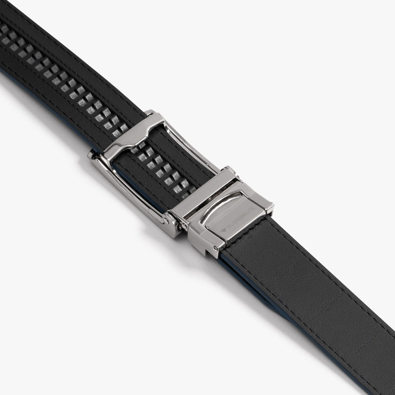 Classic Navy Blue Leather Belt for Men - Adjustable Dress Belt with Stainless Steel Buckle - Perfect for Business, Casual & Formal Wear