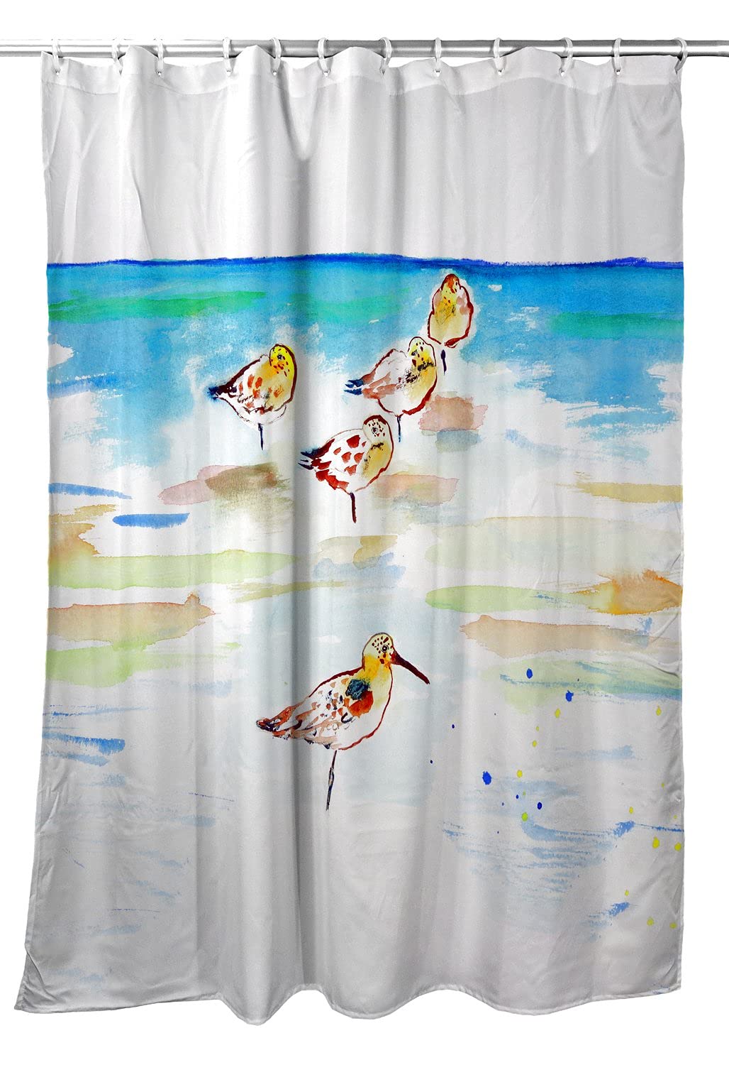 Betsy Drake Five Sanderlings Shower Curtain - Waterproof Bathroom Decor with Coastal Bird Design, Perfect for Beach House or Nautical Theme Bathroom