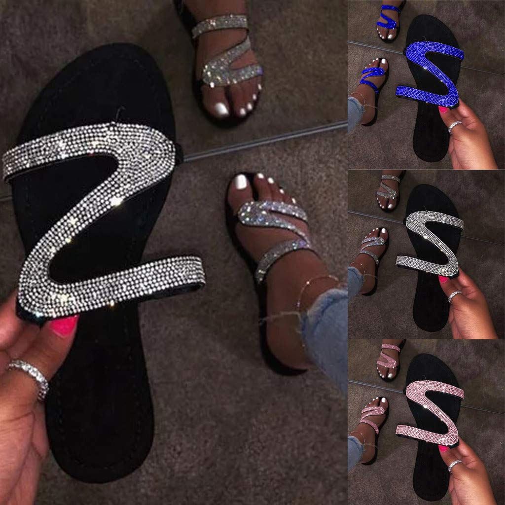 **Elegant Women's Crystal Sandals - Dressy Flats & Flip Flops with Open Toe for Beach, Weddings & Summer Outfits | Roman Slippers for Casual & Dressy Occasions**