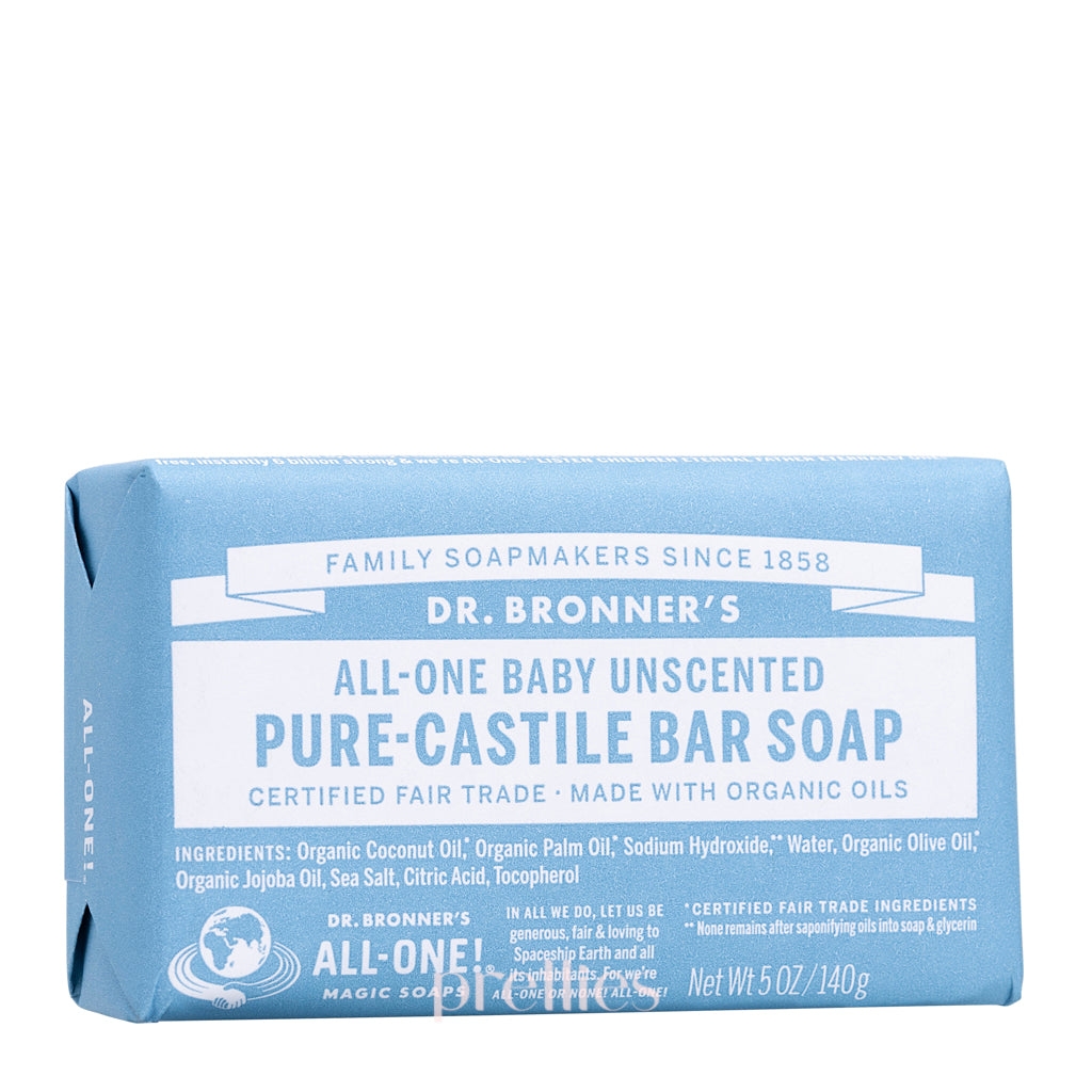 Dr. Bronner's Organic Baby Unscented Bar Soap - 140g, Hypoallergenic & Gentle for Sensitive Skin - Perfect for Newborns, Infants & Toddlers Bath Time