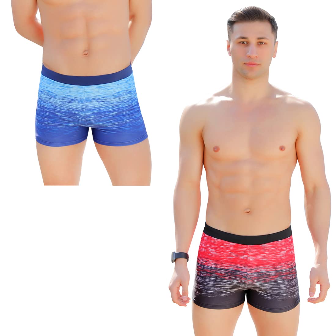 2Pcs Youth Boys Mens Swim Shorts - Quick Dry Square Leg Swimsuit, Swimming Boxer Brief with Drawstring for Summer Beach, Pool & Water Sports | Perfect for Swimming, Surfing, and Outdoor Activities