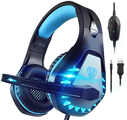 Best Gaming Headset for PS4, PS5, Xbox One, PC, Mac & Nintendo Switch - Noise Cancelling Over-Ear Headphones with Mic, Bass Surround & Soft Memory Earmuffs (Blue) - Perfect for Online Gaming, Streaming & Virtual Meetings