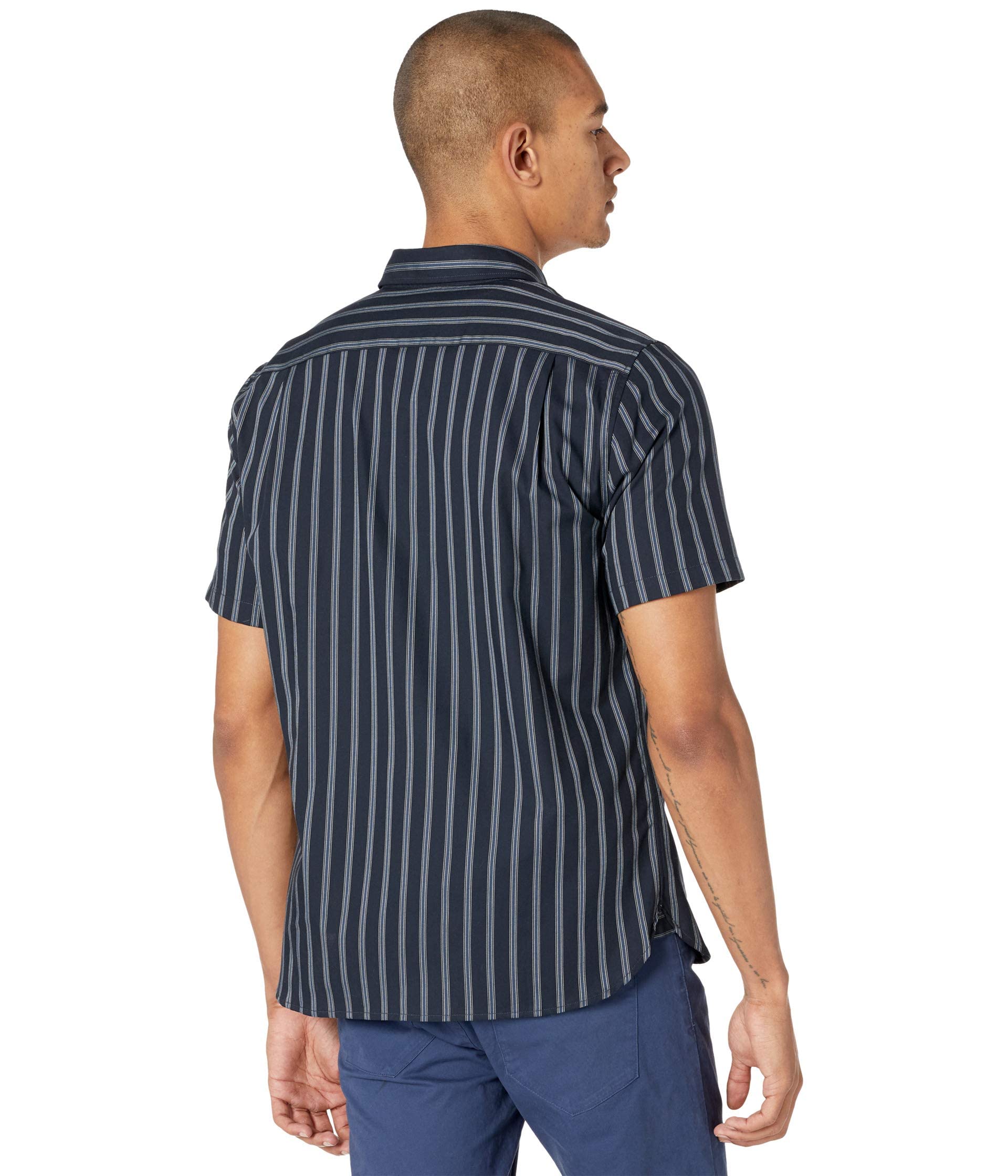 Vince Men's Variegated Bar Stripe Short Sleeve Shirt - Casual Summer Striped Button Down Shirt for Business, Office & Outdoor Wear