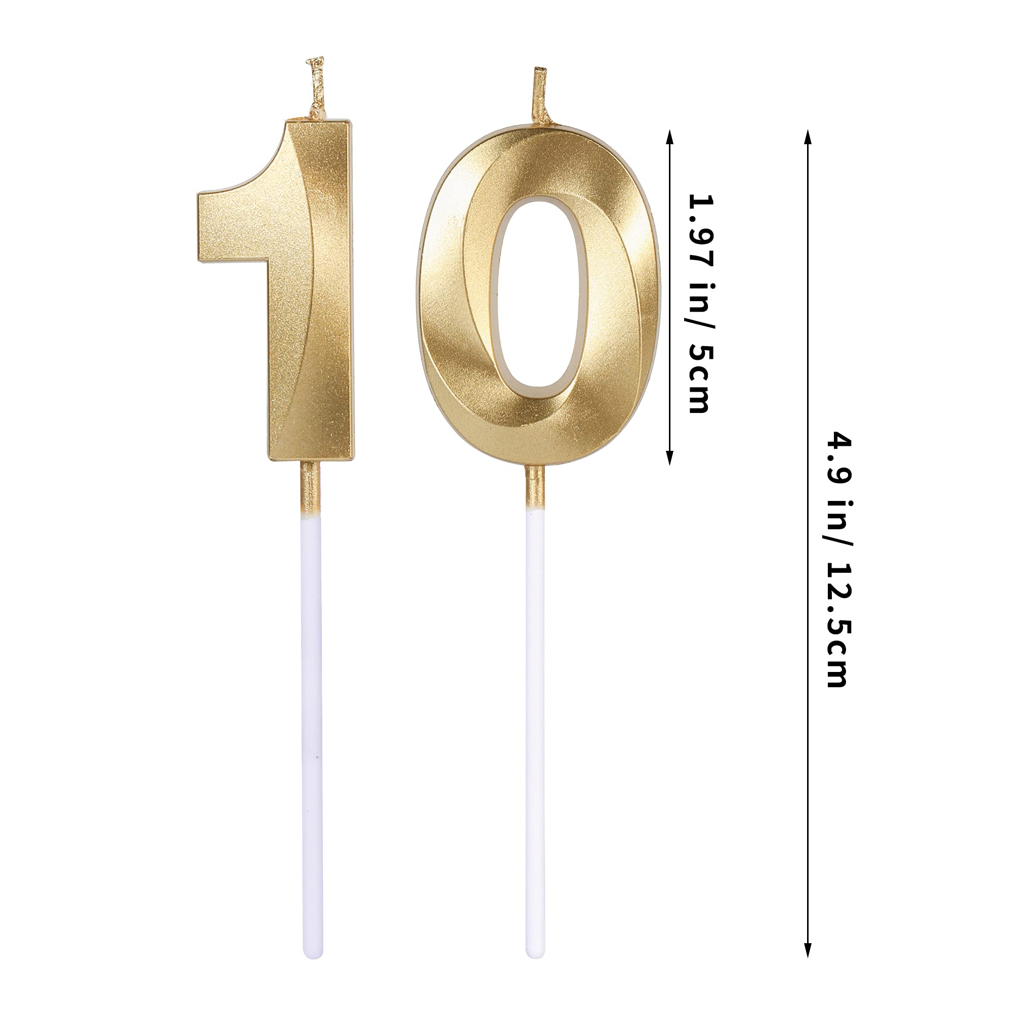 Gold Number 10 Birthday Candles for Cakes - Sparkling Glitter Candle Topper for 10th Anniversary, Wedding & Party Decorations - Perfect for Milestone Celebrations and Festive Cake Decor