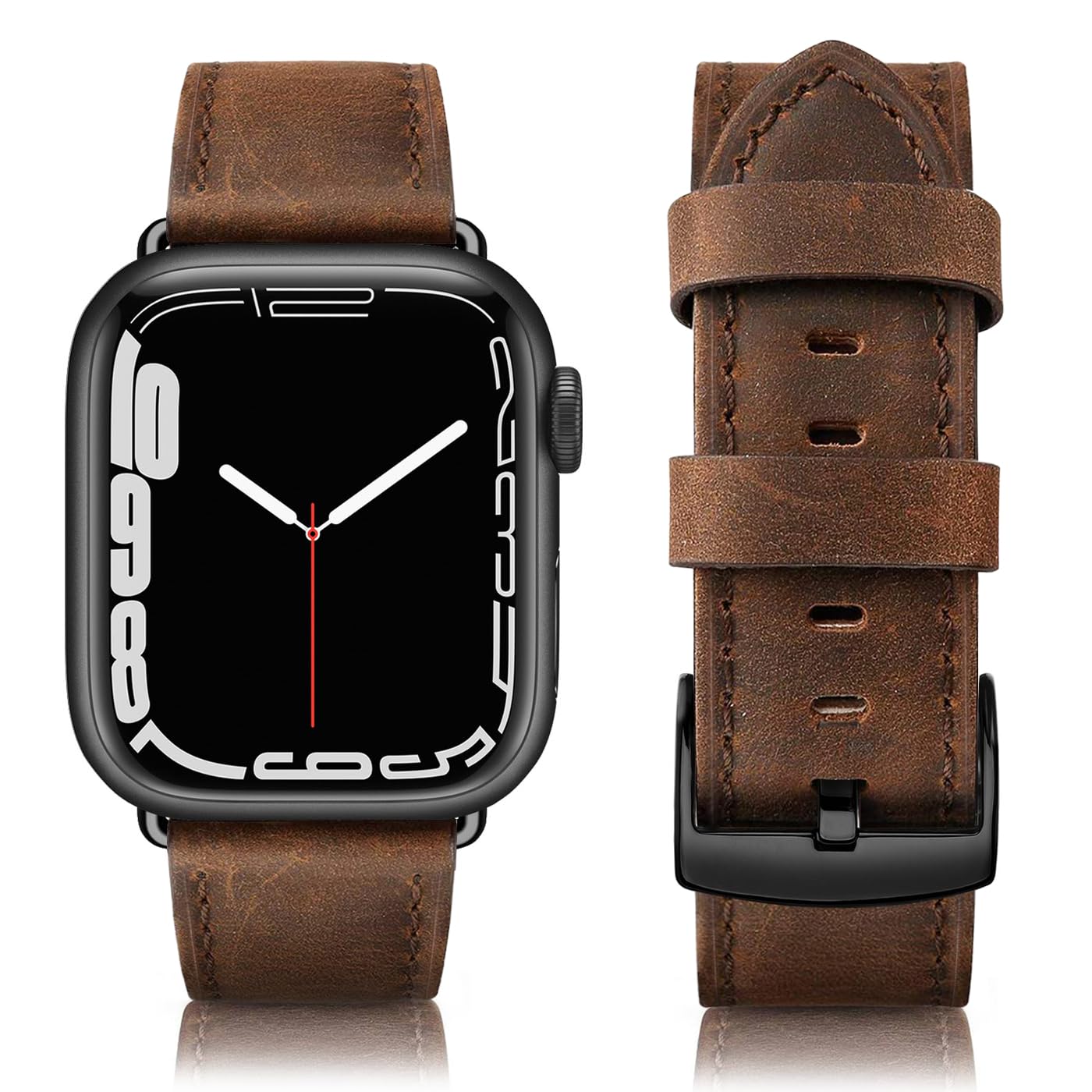 Premium Genuine Leather Apple Watch Bands for Series 8/7/6/5/4/3/2/1/SE - Compatible with 49mm 45mm 44mm 42mm - Stylish Replacement Straps for Men & Women - Perfect for Workouts, Office & Everyday Wear