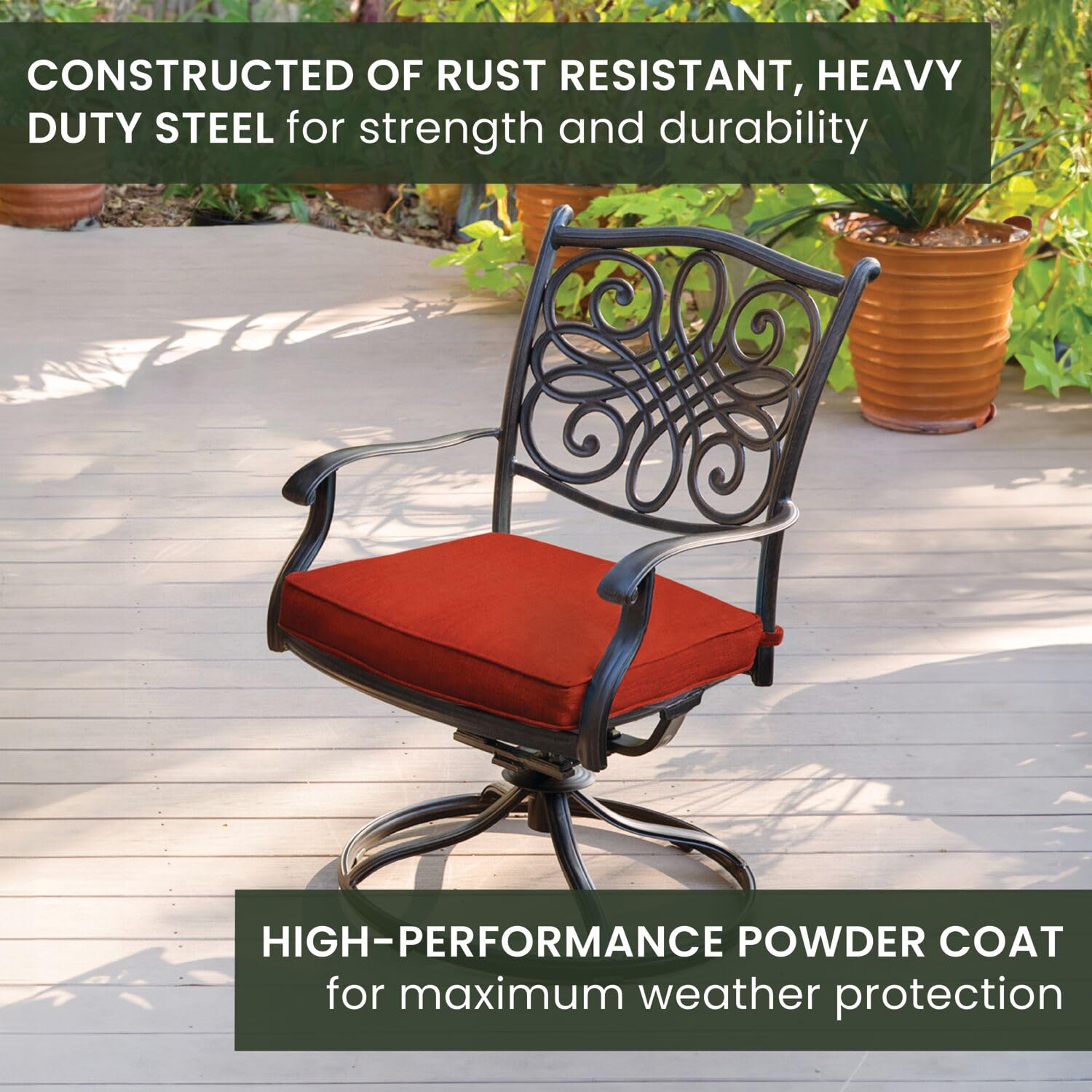 Hanover Traditions 11-Piece Modern Outdoor Dining Set - Rust-Resistant Cast Aluminum Rectangular Table & 10 Swivel Rocker Chairs with Weatherproof Red Cushions | Patio, Garden, Backyard Furniture for Entertaining