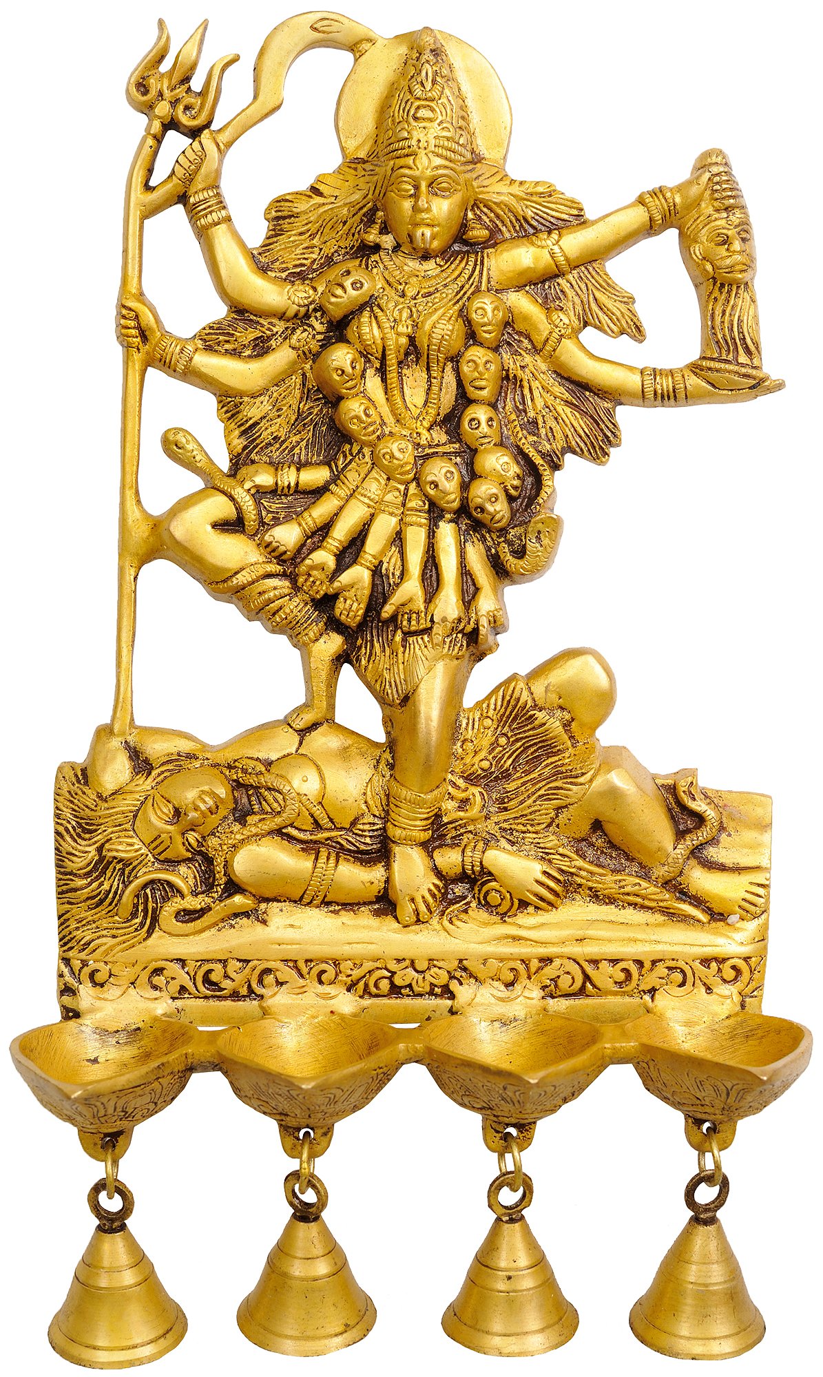 Handmade Goddess Kali Wall Hanging Lamp with Bells - Spiritual Home Decor for Meditation Room, Yoga Studio & Hindu Altar