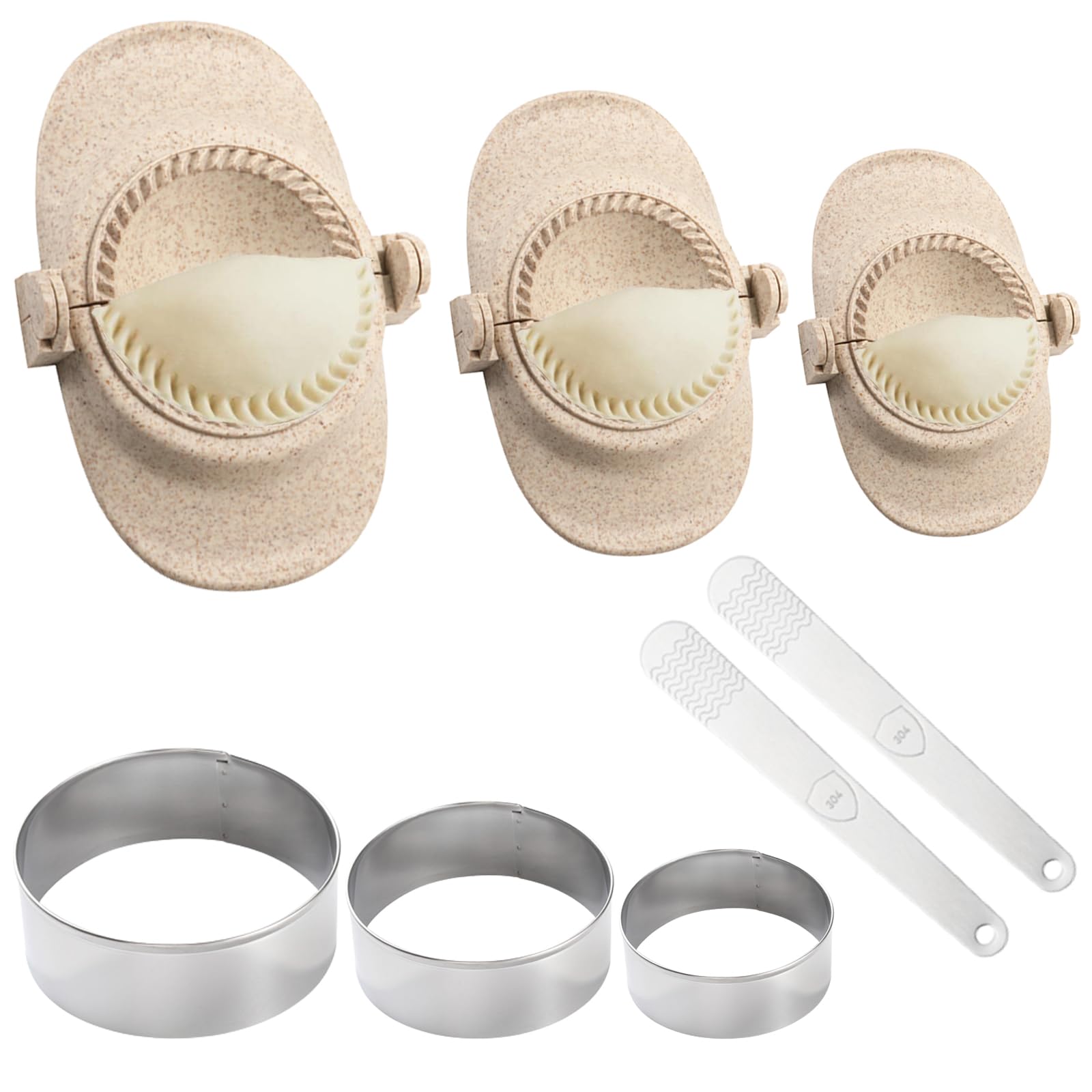 Premium Dumpling Maker & Empanada Press Set with 2 Stuffing Spoons - 3 Sizes (4