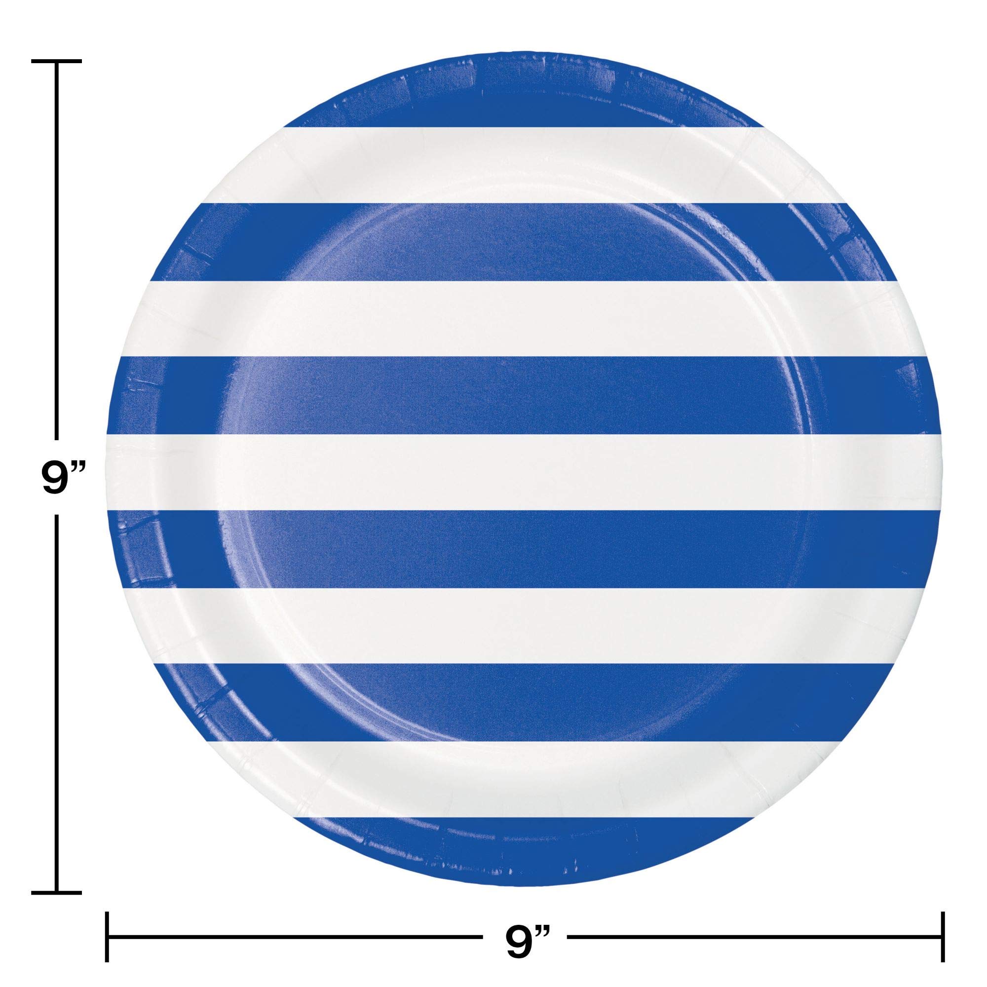 96 Pack Blue and White Striped Cobalt Paper Plates 8.75 Inch - Elegant Dinner Party, Picnic, and BBQ Disposable Tableware for Outdoor Events