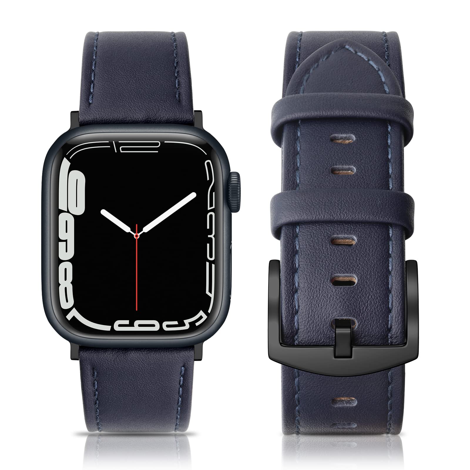 Genuine Leather Apple Watch Band for Men & Women - Vintage Style Replacement Strap Compatible with Apple Watch Series 8/7/6/5/4/3/2/1/SE (42mm 44mm 45mm) - Storm Blue - Perfect for Workouts, Office & Casual Wear