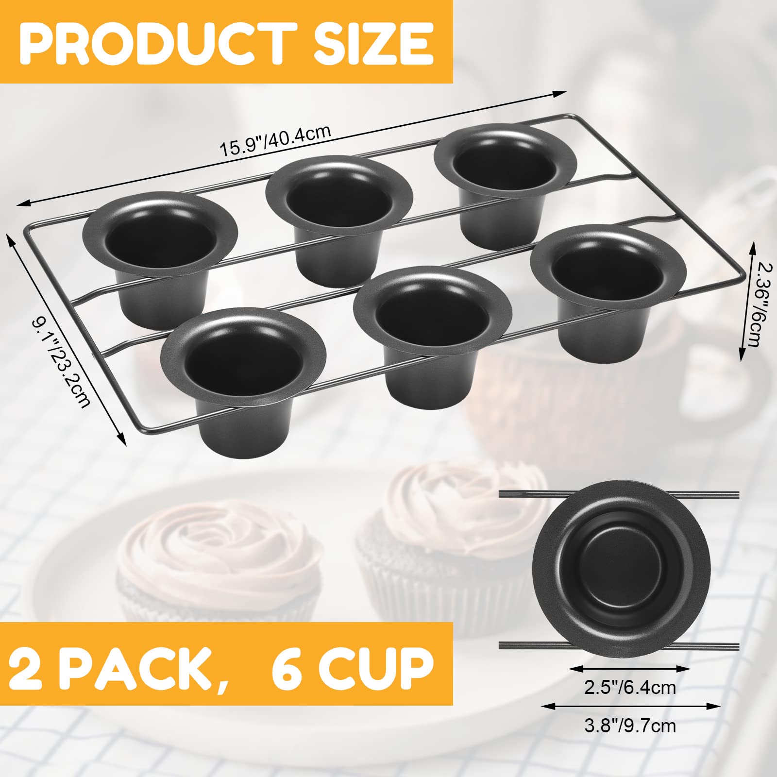 Shellwei 2-Piece Nonstick Popover Pan Set - 12 Cup Muffin Pan for Baking Cupcakes, Quiches, Frittatas & Pudding Cakes - Heavy Duty Bakeware for Oven, Perfect for Home Baking, Holiday Treats & Party Desserts (Black)
