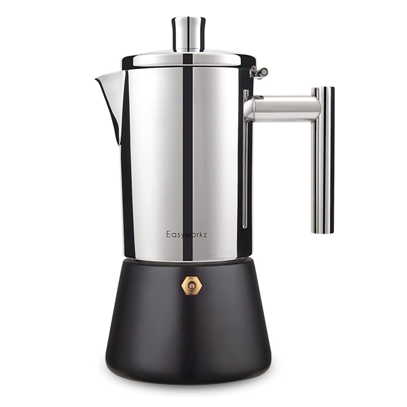 Easyworkz Diego Stovetop Espresso Maker - 6 Cup Stainless Steel Moka Pot for Induction & Gas Stoves - Italian Coffee Machine for Rich Espresso at Home (10oz) - Perfect for Camping, Office & Gifts